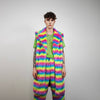 Rainbow shaggy fur coat longline striped carnival trench Gay overcoat fuzzy rave bomber Pride festival jacket LGBT custom fluffy peacoat