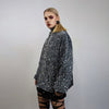 Silver sequin hoodie glitter pullover sparkle jumper party top glam rock long sleeve hooded top embellished sweatshirt in metallic grey