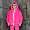 Pink fleece jacket handmade detachable fluffy bomber fluorescent faux fur premium Barbie coat in bright neon pink