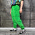 Neon fleece joggers luminous detachable pants handmade fluorescent faux fur raver shorts premium festival overalls in electric techno green