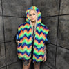 Festival fleece jacket handmade detachable fluffy rave bomber fluorescent faux fur premium Gay pride top coat in rainbow