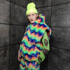 Festival fleece jacket handmade detachable fluffy rave bomber fluorescent faux fur premium Gay pride top coat in rainbow