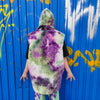 Tie-dye fleece jacket skater bomber handmade detachable trench coat fluorescent hooded faux fur gradient premium mac in purple and green