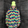 Festival fleece jacket handmade detachable fluffy rave bomber fluorescent faux fur premium Gay pride top coat in rainbow