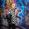 Drop shoulder varsity jacket faux leather check jacket black