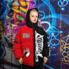 Skeleton puffer split color bomber jacket grunge varsity red