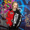 Skeleton puffer split color bomber jacket grunge varsity red