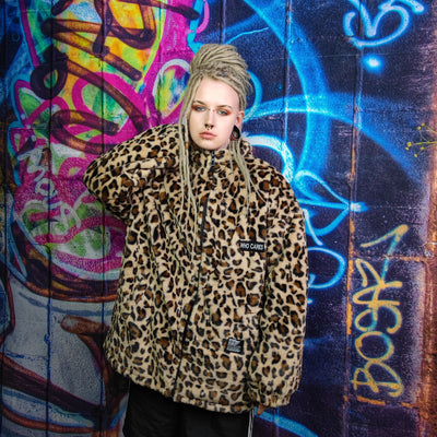 Leopard fleece jacket in brown animal print fluffy bomber