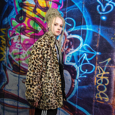 Leopard fleece jacket in brown animal print fluffy bomber