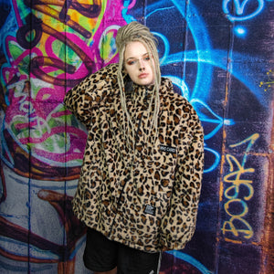 Leopard fleece jacket in brown animal print fluffy bomber