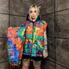 Bandanna bomber handmade detachable paisley puffer devil horn jacket cashew print coat two sided jacket in rainbow