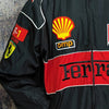 F1 racing jacket multi patch Ferrari motorcycle varsity vintage Formula one letterman bomber premium biker jacket in black red