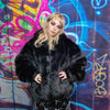 Faux fur luxury jacket handmade premium fleece jacket fluffy hooded coat in black