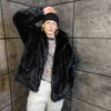 Faux fur luxury jacket handmade premium fleece jacket fluffy hooded coat in black