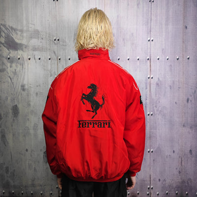 F1 racing jacket multi patch Ferrari motorcycle varsity vintage Formula one letterman bomber premium biker jacket in red