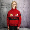 F1 racing jacket multi patch Ferrari motorcycle varsity vintage Formula one letterman bomber premium biker jacket in red