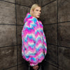 Festival fleece jacket handmade detachable fluffy rave bomber fluorescent faux fur premium grunge top raver coat in pink blue