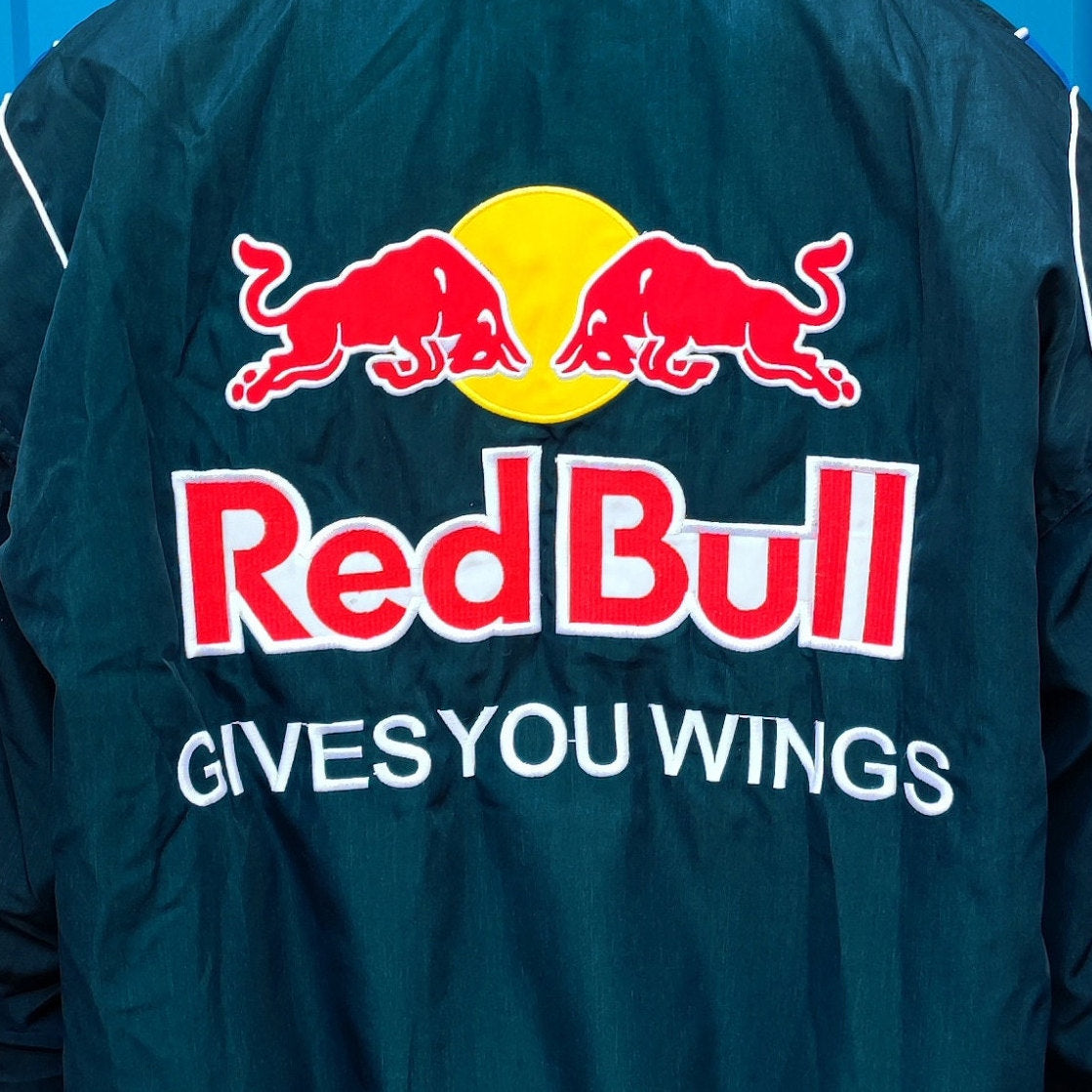 Redbull racing jacket multi patch motorcycle bomber college varsity Formula 1 vintage grunge letterman premium biker jacket in blue