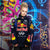 Redbull racing jacket multi patch motorcycle bomber college varsity Formula 1 vintage grunge letterman premium biker jacket in blue