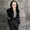 Faux fur luxury jacket handmade premium fleece jacket fluffy hooded coat in black