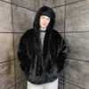 Faux fur luxury jacket handmade premium fleece jacket fluffy hooded coat in black