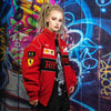 F1 racing jacket multi patch Ferrari motorcycle varsity vintage Formula one letterman bomber premium biker jacket in red