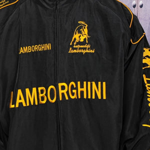 Lamborghini racing jacket multi patch motorcycle bomber college varsity Formula 1 vintage grunge letterman premium biker jacket in black