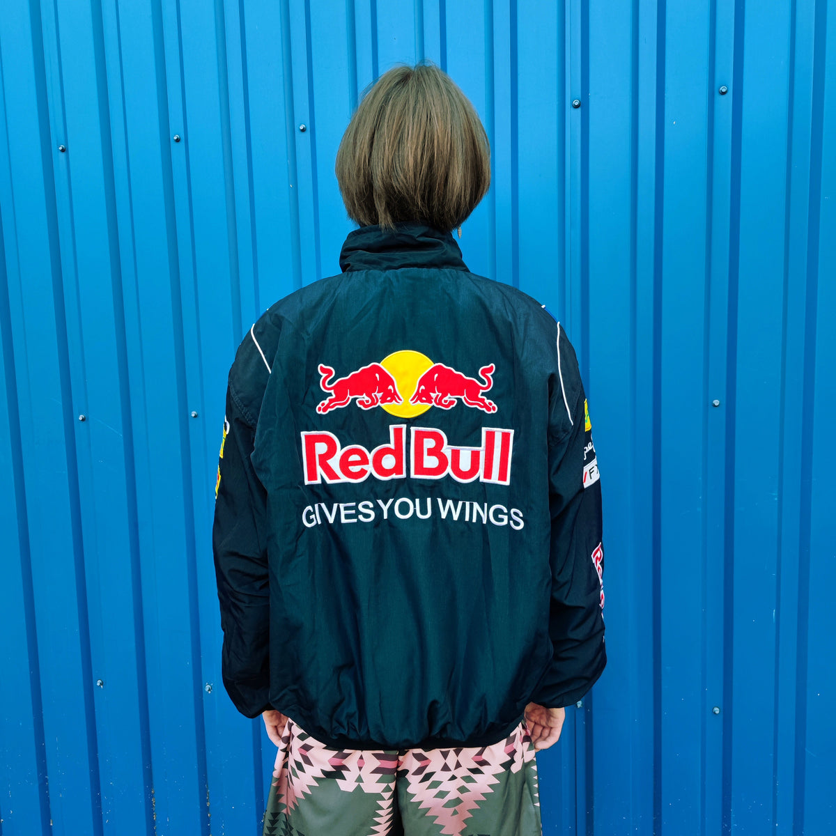 Redbull racing jacket multi patch motorcycle bomber college varsity Formula 1 vintage grunge letterman premium biker jacket in blue