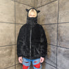 Devil horn bomber handmade detachable faux fur puffer reversible grunge fleece jacket two sided Gothic coat in black