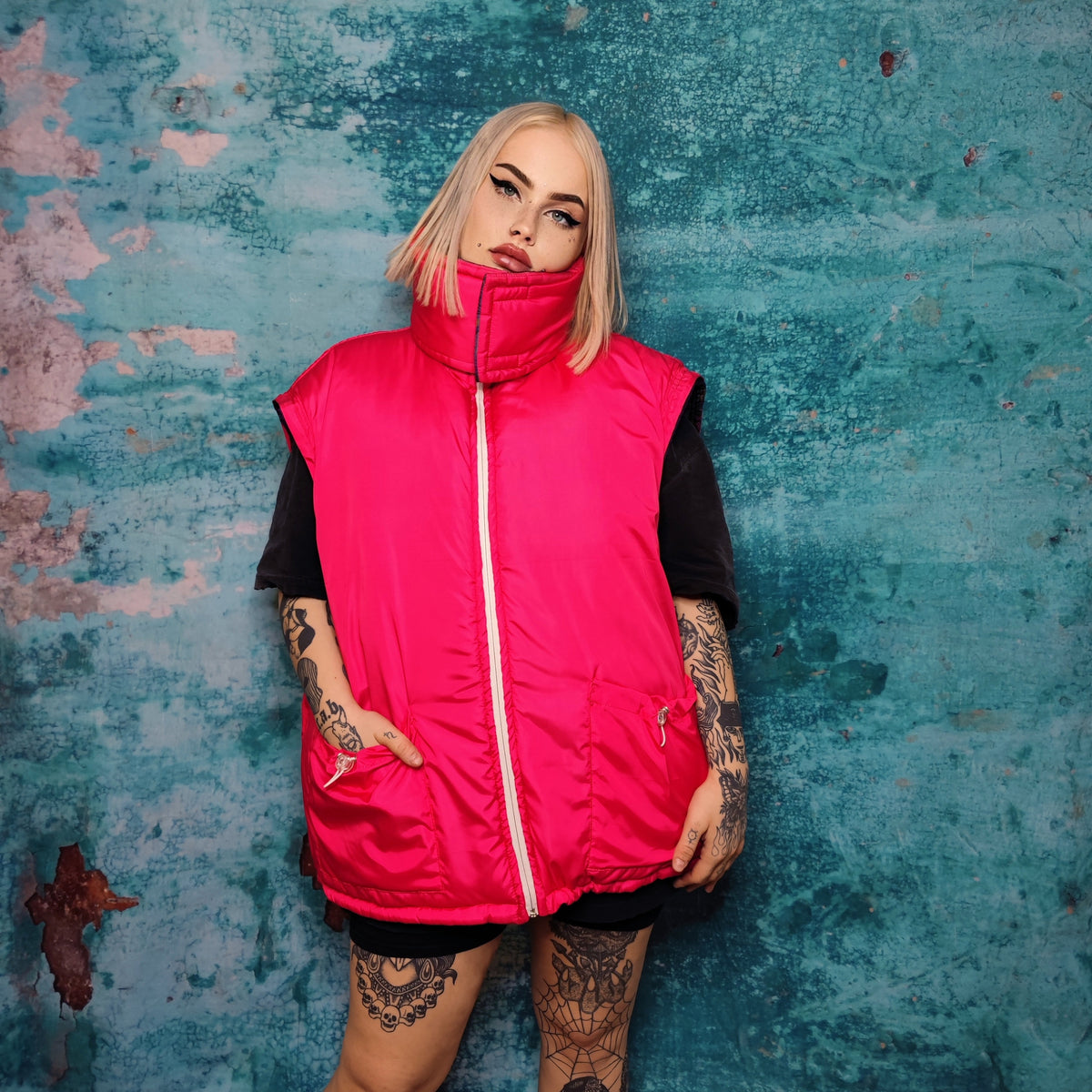 Anime bomber handmade detachable Japanese cartoon puffer devil horn reversible jacket two sided Kawaii coat in blue and pink