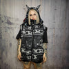 Rave bomber handmade detachable retro hi-fi pattern puffer devil horn reversible grunge jacket two sided techno coat in black and blue