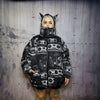 Rave bomber handmade detachable retro hi-fi pattern puffer devil horn reversible grunge jacket two sided techno coat in black and blue