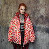 Heart print bomber handmade detachable retro love emoji puffer devil horn reversible grunge jacket two sided raver coat in red and white