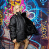 Devil horn bomber handmade detachable faux fur puffer reversible grunge fleece jacket two sided Gothic coat in black