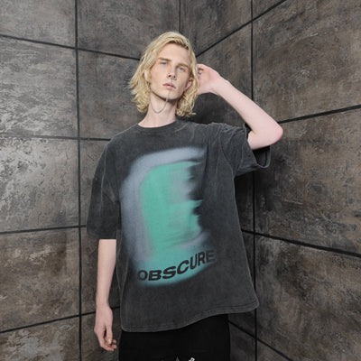 Premium grunge t-shirt vintage wash abstract tee smoke print top obscure slogan jumper in acid grey