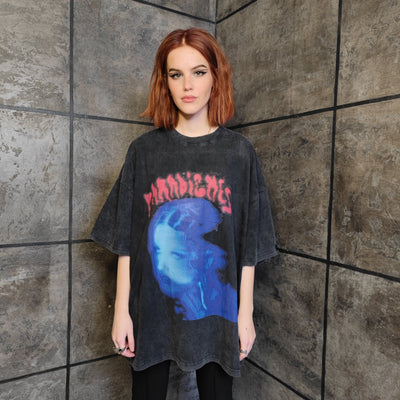 Premium grunge t-shirt vintage wash psychedelic tee ghost shadow top creepy Gothic jumper in acid grey