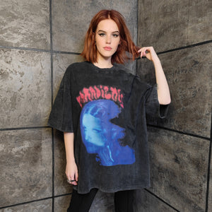 Premium grunge t-shirt vintage wash psychedelic tee ghost shadow top creepy Gothic jumper in acid grey