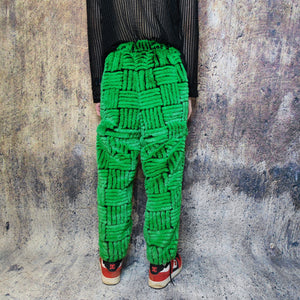 Faux fur joggers luxury detachable party pants handmade stripe pattern shorts fluffy check premium festival overalls in green black