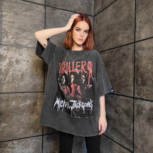 Michael Jackson t-shirt vintage wash MJ tee Thriller song top zombie print jumper in acid grey