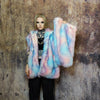 Faux fur luxury jacket handmade pastel fleece rave jacket premium fluffy hooded festival coat barbie bomber tie-dye puffer in pink blue