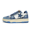 Denim patch sneakers stars applique classic trainers jeans skater shoes retro chunky high tops in blue white