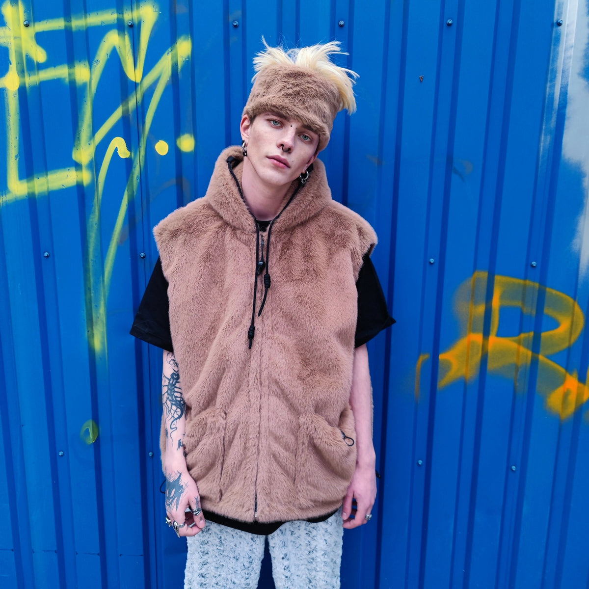 Brown faux fur jacket handmade detachable fluffy bomber fluorescent long hair premium outdoor coat in coffee brown