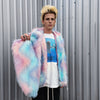 Faux fur luxury jacket handmade pastel fleece rave jacket premium fluffy hooded festival coat barbie bomber tie-dye puffer in pink blue