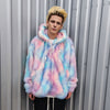 Faux fur luxury jacket handmade pastel fleece rave jacket premium fluffy hooded festival coat barbie bomber tie-dye puffer in pink blue