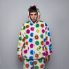 Festival fleece jacket handmade detachable fluffy rave bomber emoji print faux fur premium smiley top party coat in rainbow pattern