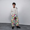 Festival fleece joggers luminous emoji pants handmade fluorescent faux fur raver trousers premium party overalls in rainbow smiley pattern