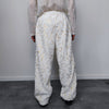 Golden faux fur joggers metallic pants handmade luminous fleece raver trousers premium party overalls in white and gold