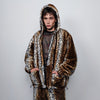 Leopard print jacket handmade detachable fluffy animal print bomber cheetah pattern fleece premium hooded party coat in tie-dye brown