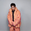 Festival faux fur jacket handmade premium fleece jacket fluffy hooded dual color luxury coat grunge bomber tie-dye puffer in neon orange