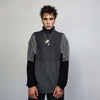 Grunge turtleneck hound-tooth sweater contrast stitching edgy jumper oversize knitted top raised neck sweat cable knitwear pullover in grey